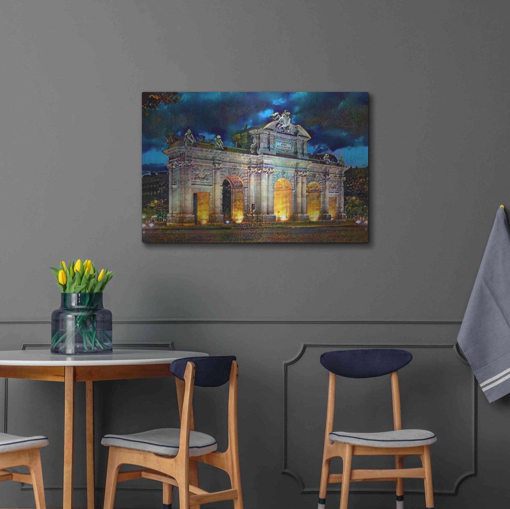 Luxe Metal Art 'Madrid Spain Alcala Gate' by Pedro Gavidia, Metal Wall Art,36x24