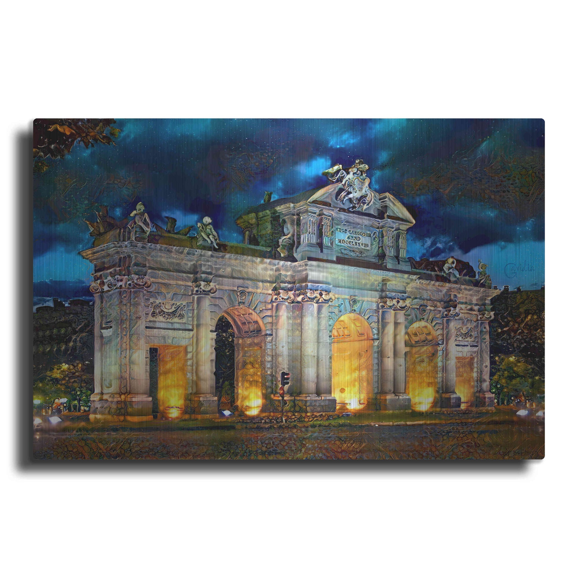 Luxe Metal Art 'Madrid Spain Alcala Gate' by Pedro Gavidia, Metal Wall Art