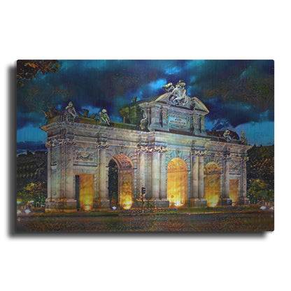 Luxe Metal Art 'Madrid Spain Alcala Gate' by Pedro Gavidia, Metal Wall Art