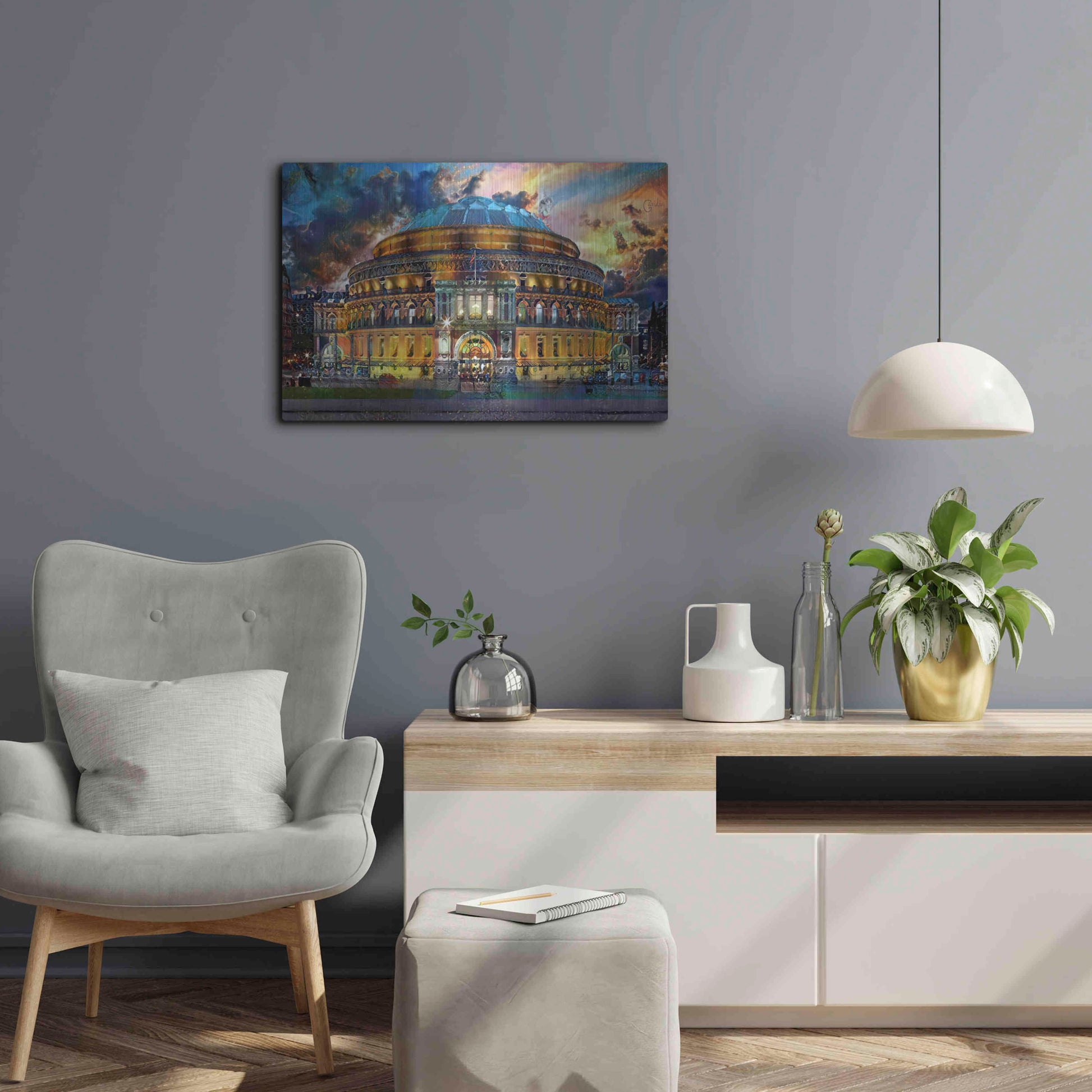 Luxe Metal Art 'London England Royal Albert Hall' by Pedro Gavidia, Metal Wall Art,24x16