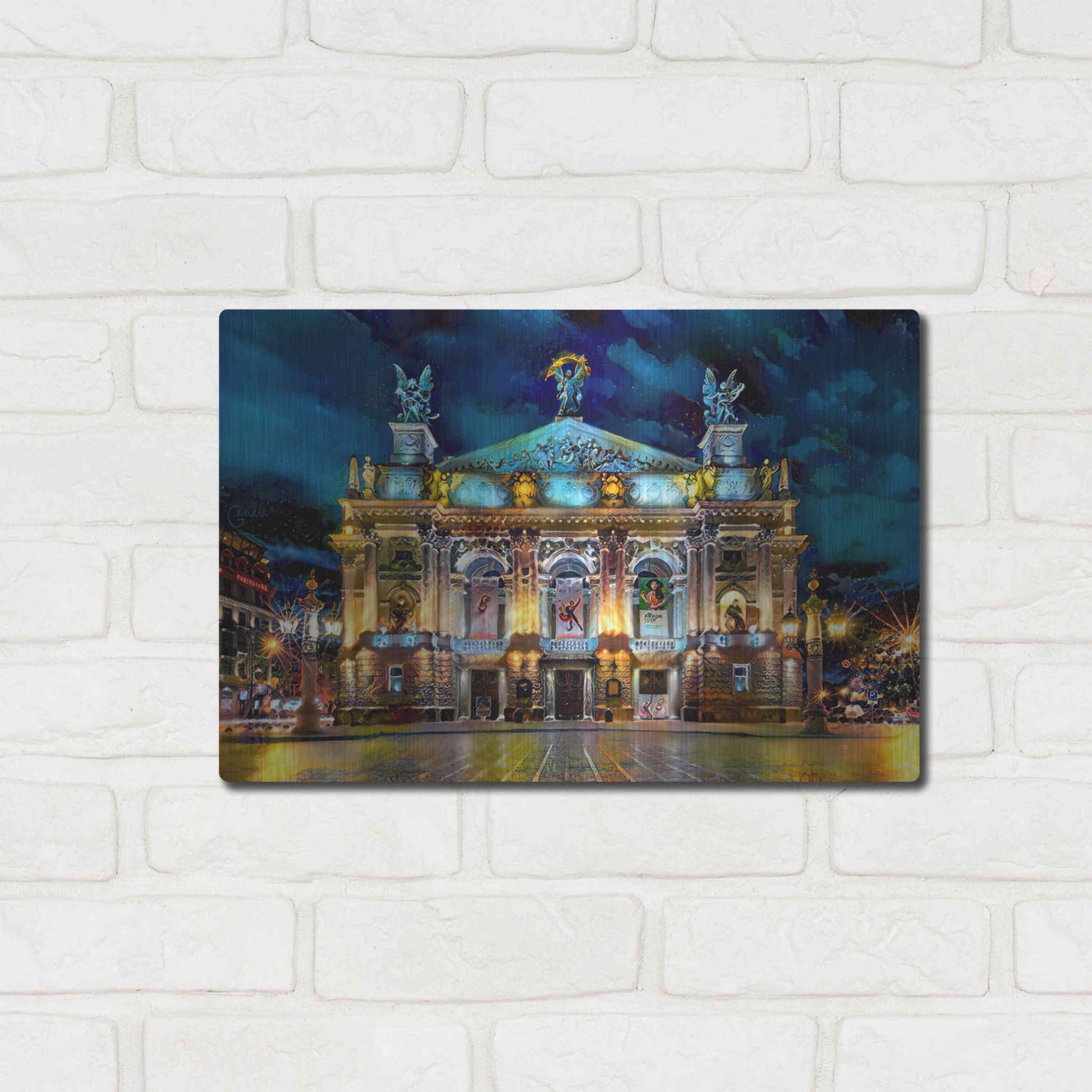 Luxe Metal Art 'Leopolis Ukraine Opera' by Pedro Gavidia, Metal Wall Art,16x12