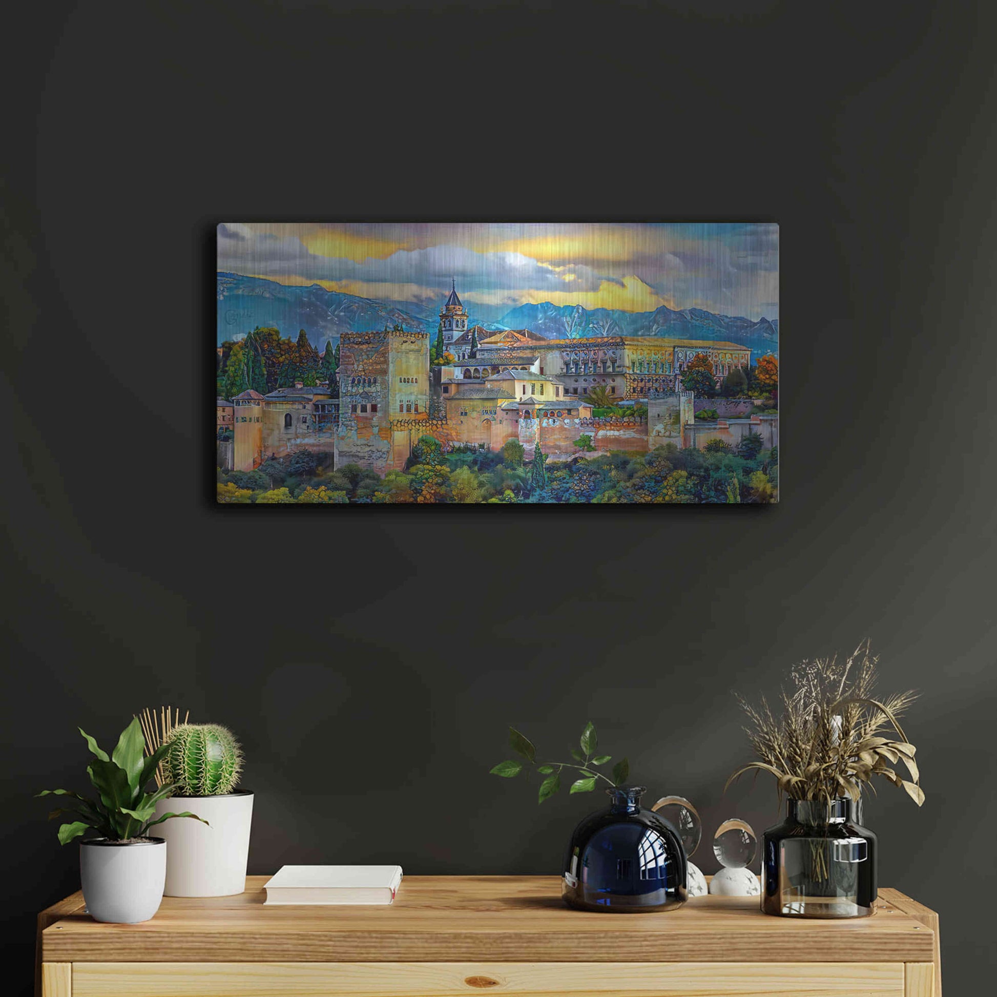 Luxe Metal Art 'Granada Spain La Alhambra' by Pedro Gavidia, Metal Wall Art,24x12