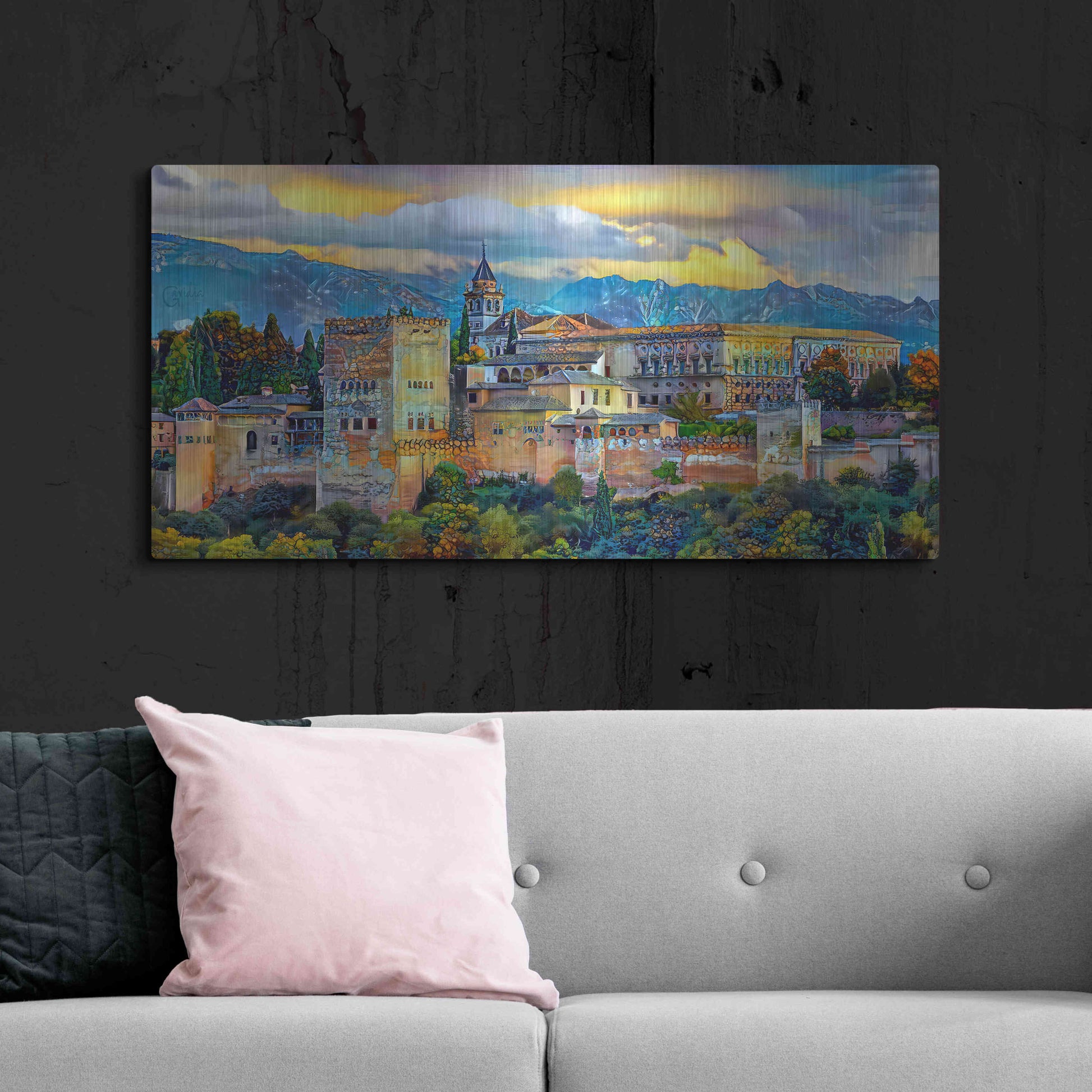 Luxe Metal Art 'Granada Spain La Alhambra' by Pedro Gavidia, Metal Wall Art,48x24