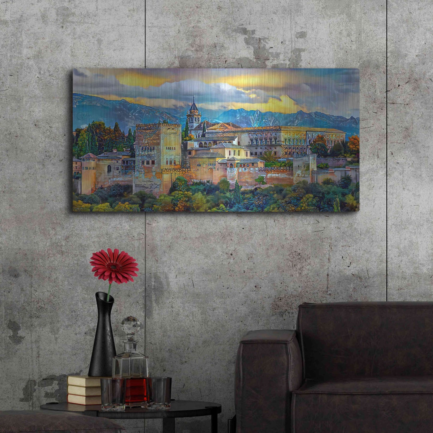 Luxe Metal Art 'Granada Spain La Alhambra' by Pedro Gavidia, Metal Wall Art,48x24