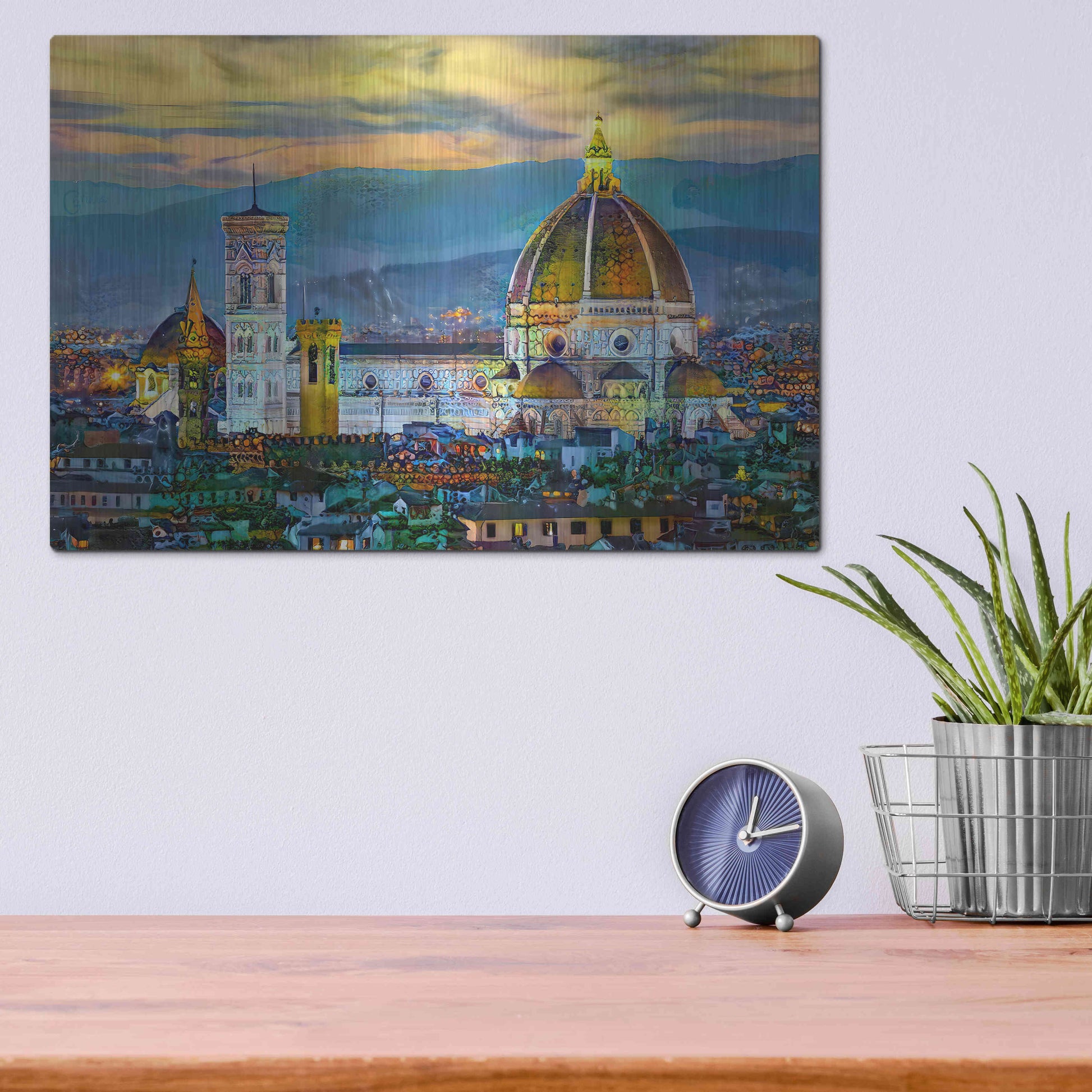 Luxe Metal Art 'Florence Italy Duomo Sunset' by Pedro Gavidia, Metal Wall Art,16x12