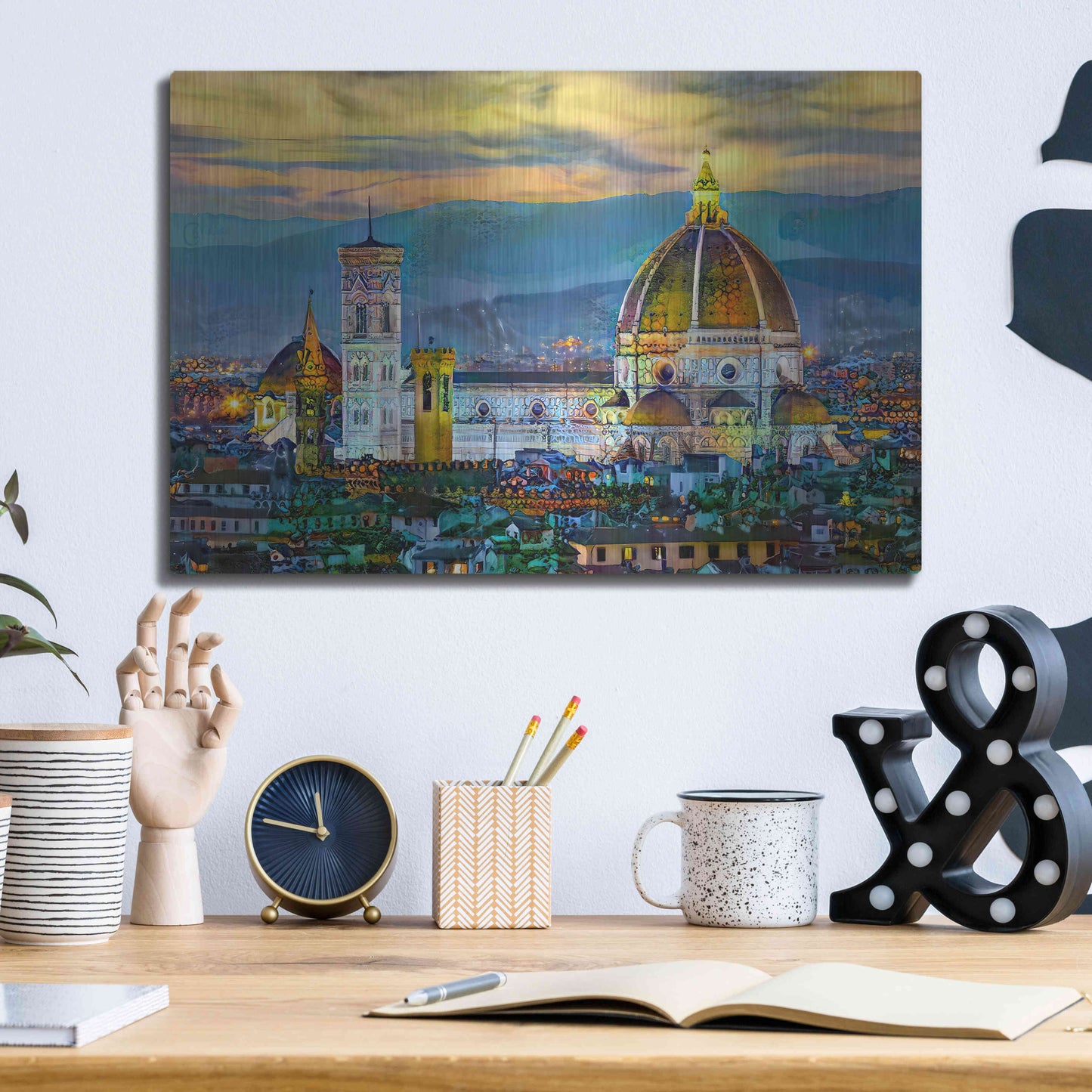 Luxe Metal Art 'Florence Italy Duomo Sunset' by Pedro Gavidia, Metal Wall Art,16x12