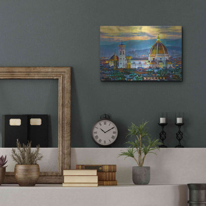 Luxe Metal Art 'Florence Italy Duomo Sunset' by Pedro Gavidia, Metal Wall Art,16x12