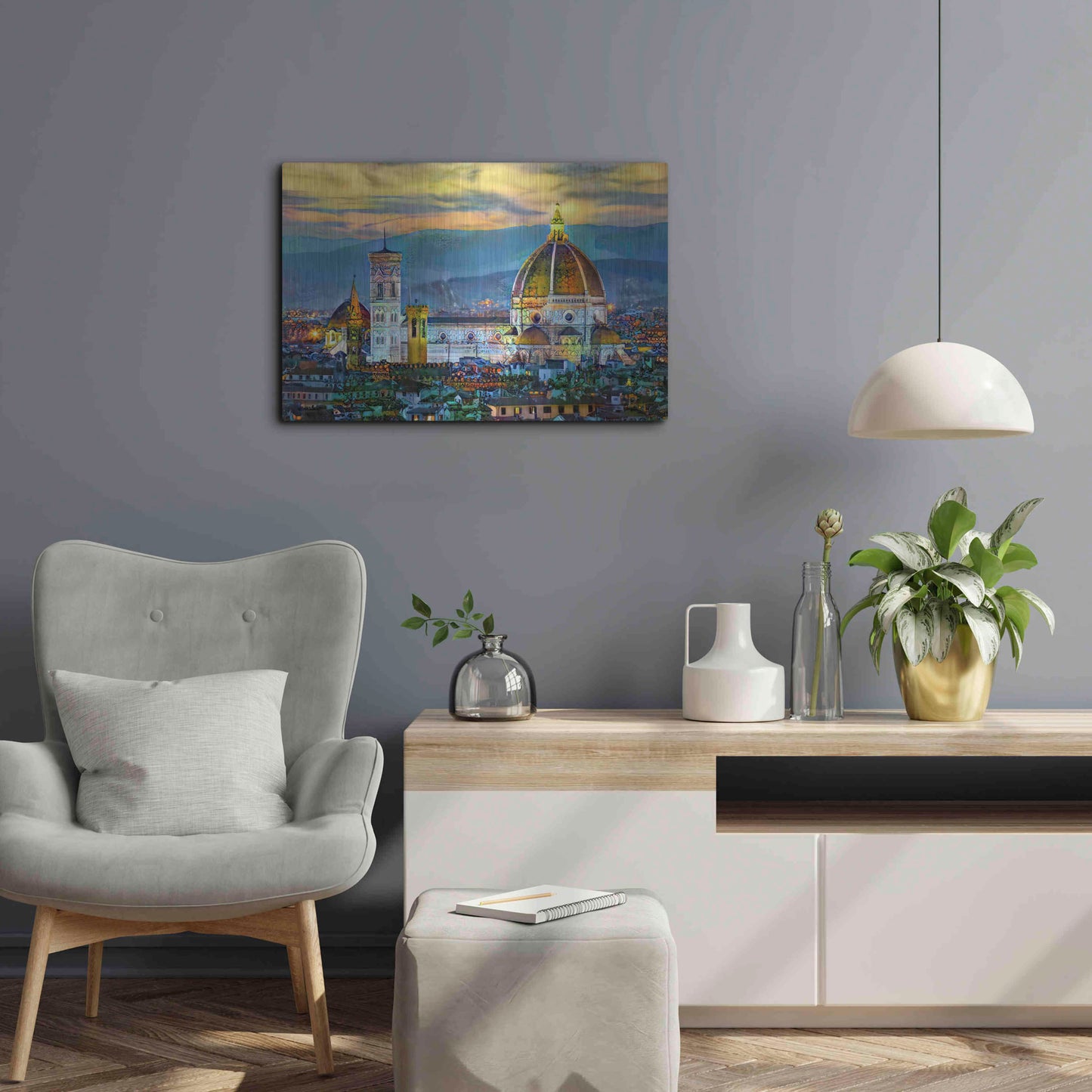 Luxe Metal Art 'Florence Italy Duomo Sunset' by Pedro Gavidia, Metal Wall Art,24x16