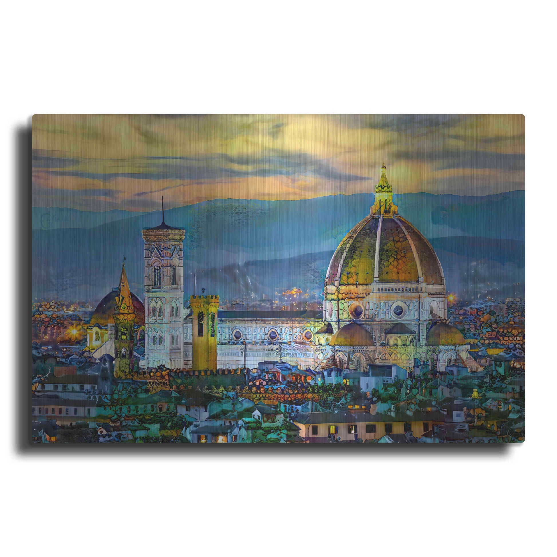 Luxe Metal Art 'Florence Italy Duomo Sunset' by Pedro Gavidia, Metal Wall Art