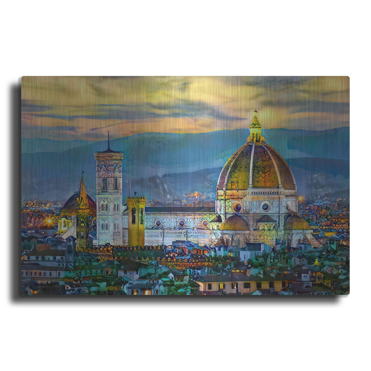 Luxe Metal Art 'Florence Italy Duomo Sunset' by Pedro Gavidia, Metal Wall Art