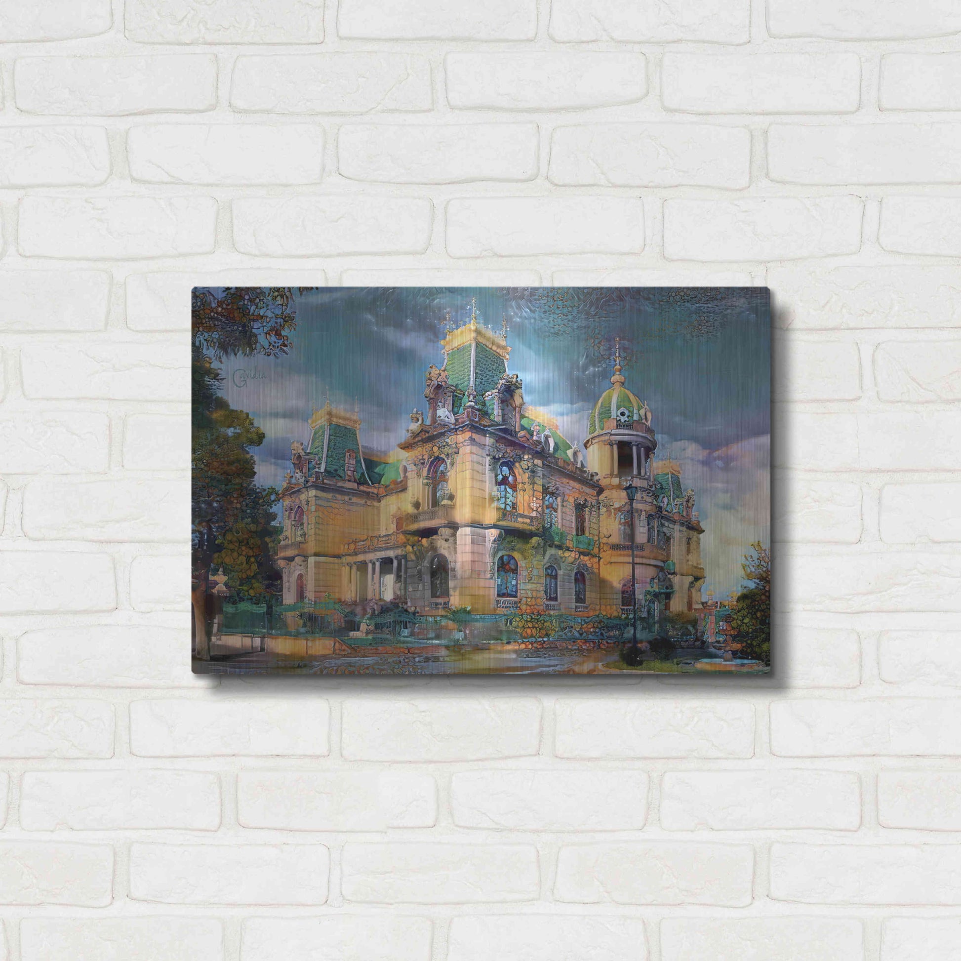 Luxe Metal Art 'Chihuahua Mexico Quinta Gameros' by Pedro Gavidia, Metal Wall Art,24x16