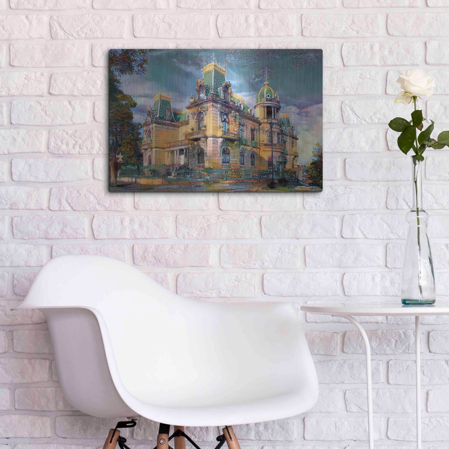 Luxe Metal Art 'Chihuahua Mexico Quinta Gameros' by Pedro Gavidia, Metal Wall Art,24x16