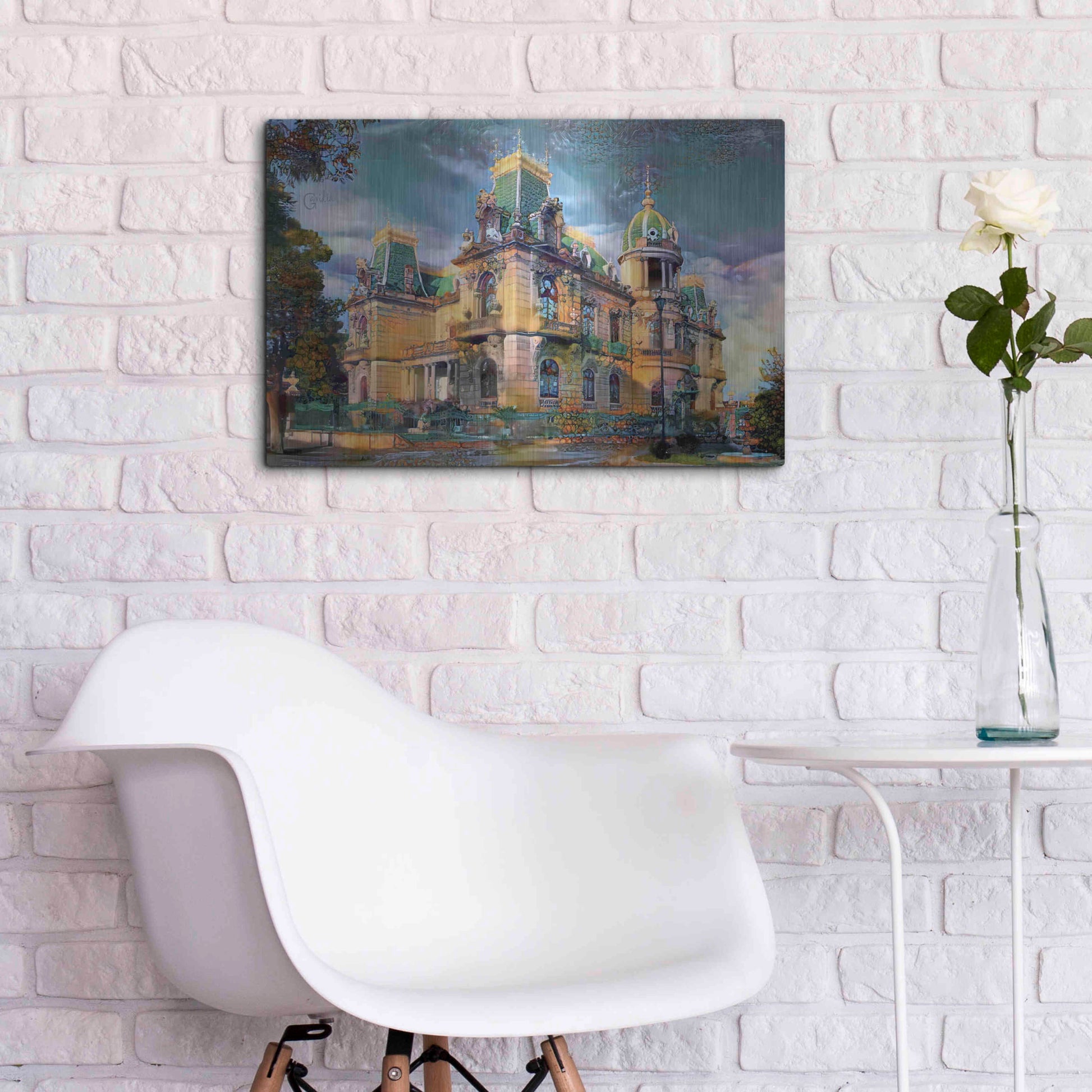 Luxe Metal Art 'Chihuahua Mexico Quinta Gameros' by Pedro Gavidia, Metal Wall Art,24x16