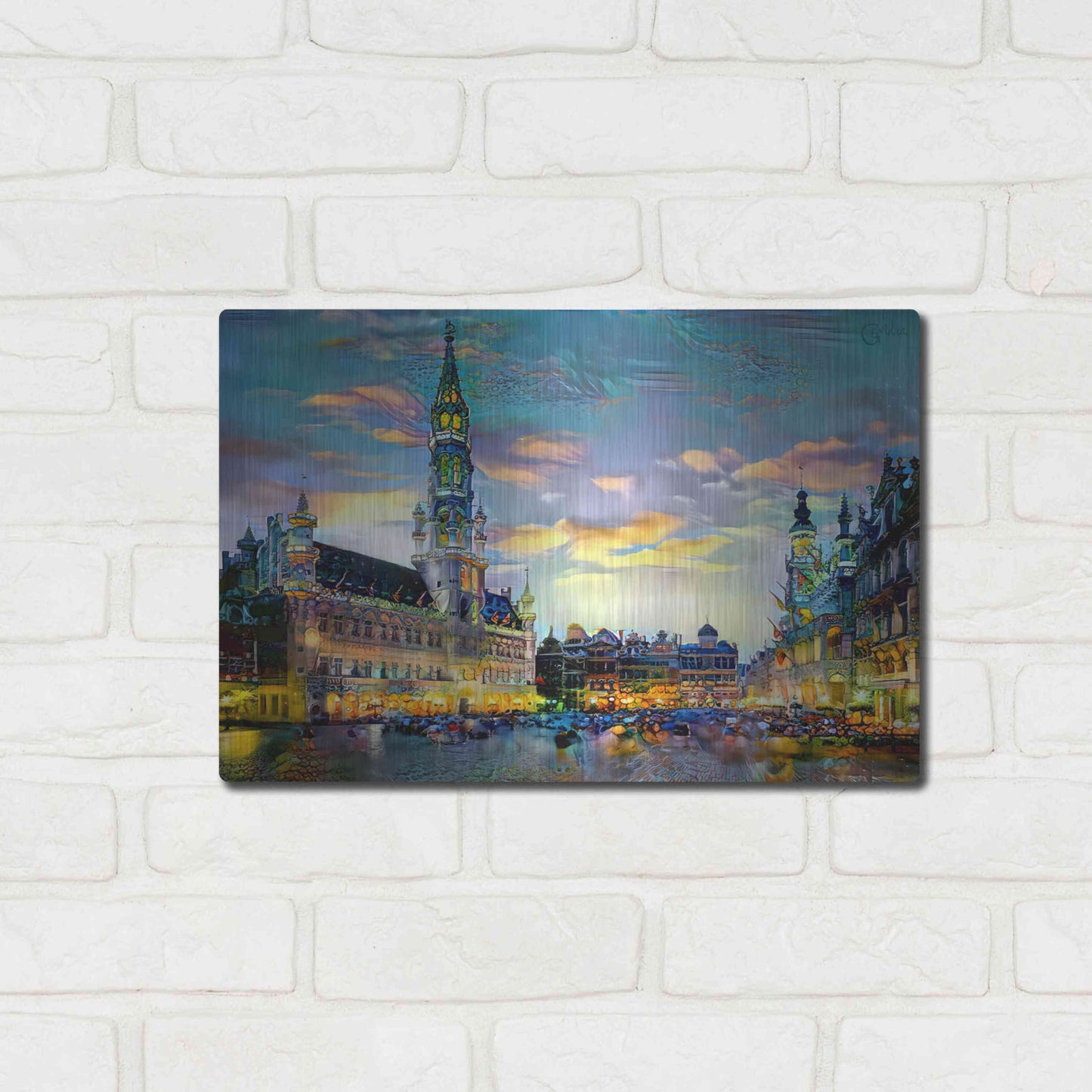 Luxe Metal Art 'Brussels Belgium Night' by Pedro Gavidia, Metal Wall Art,16x12