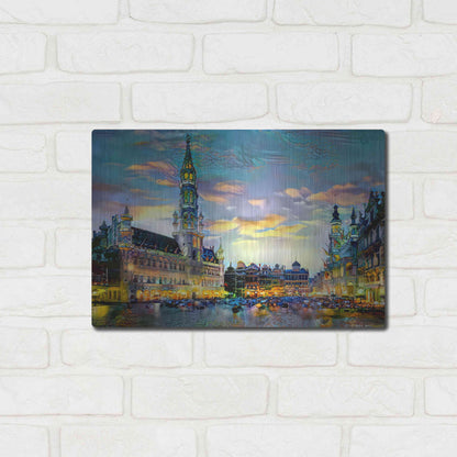 Luxe Metal Art 'Brussels Belgium Night' by Pedro Gavidia, Metal Wall Art,16x12