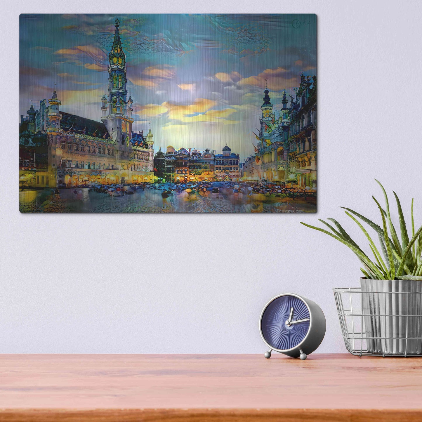 Luxe Metal Art 'Brussels Belgium Night' by Pedro Gavidia, Metal Wall Art,16x12