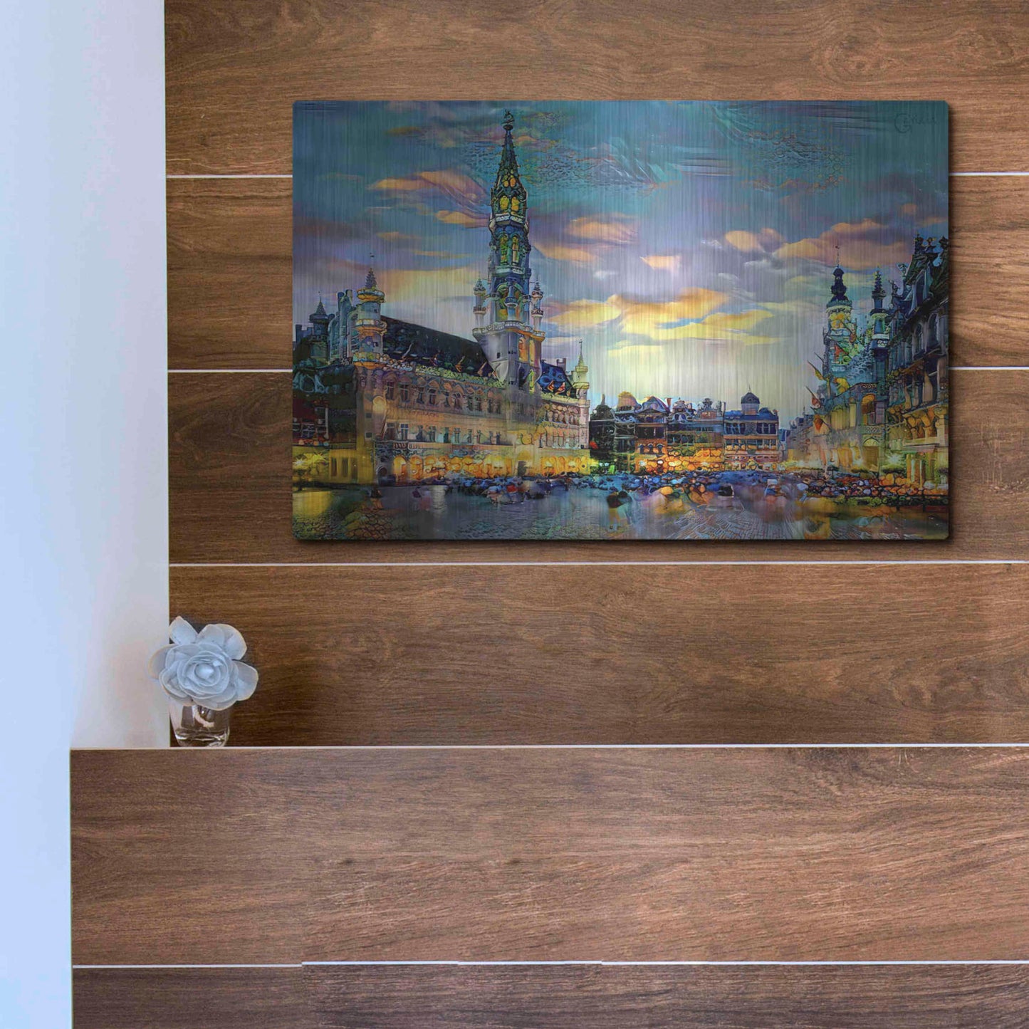 Luxe Metal Art 'Brussels Belgium Night' by Pedro Gavidia, Metal Wall Art,16x12