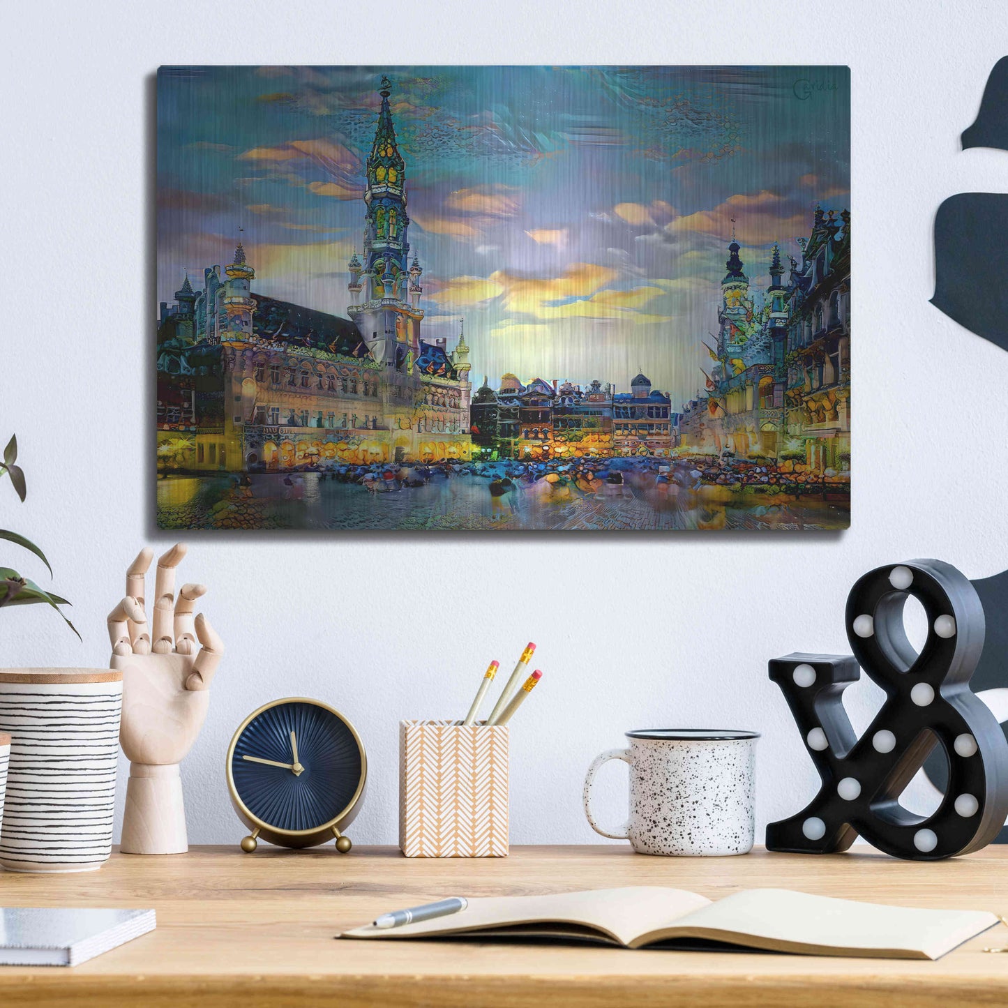 Luxe Metal Art 'Brussels Belgium Night' by Pedro Gavidia, Metal Wall Art,16x12