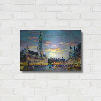 Luxe Metal Art 'Brussels Belgium Night' by Pedro Gavidia, Metal Wall Art,24x16