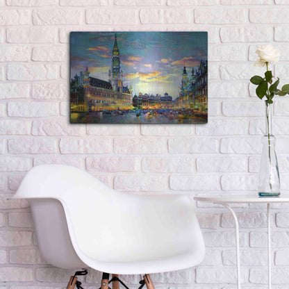 Luxe Metal Art 'Brussels Belgium Night' by Pedro Gavidia, Metal Wall Art,24x16