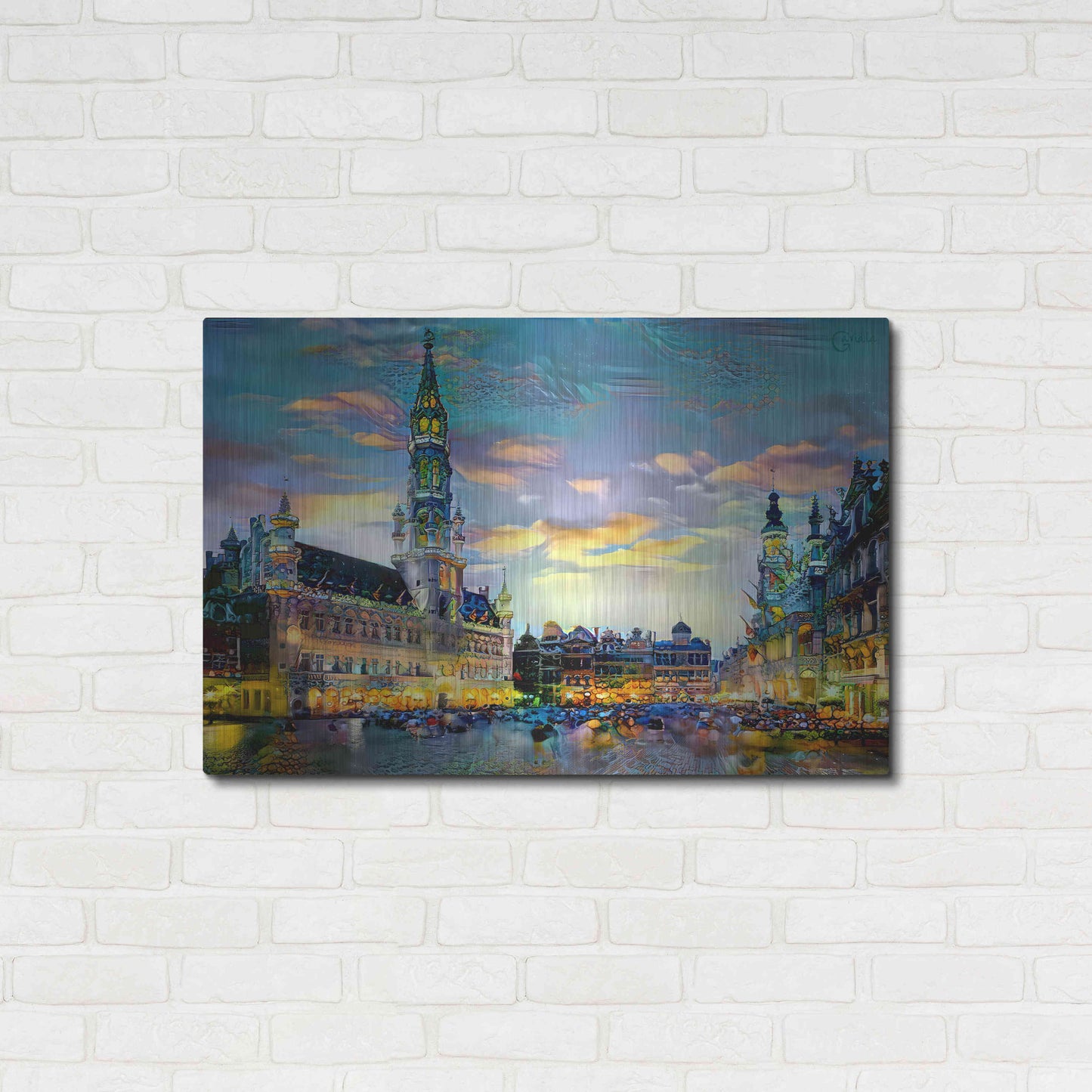Luxe Metal Art 'Brussels Belgium Night' by Pedro Gavidia, Metal Wall Art,36x24