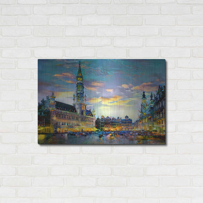 Luxe Metal Art 'Brussels Belgium Night' by Pedro Gavidia, Metal Wall Art,36x24