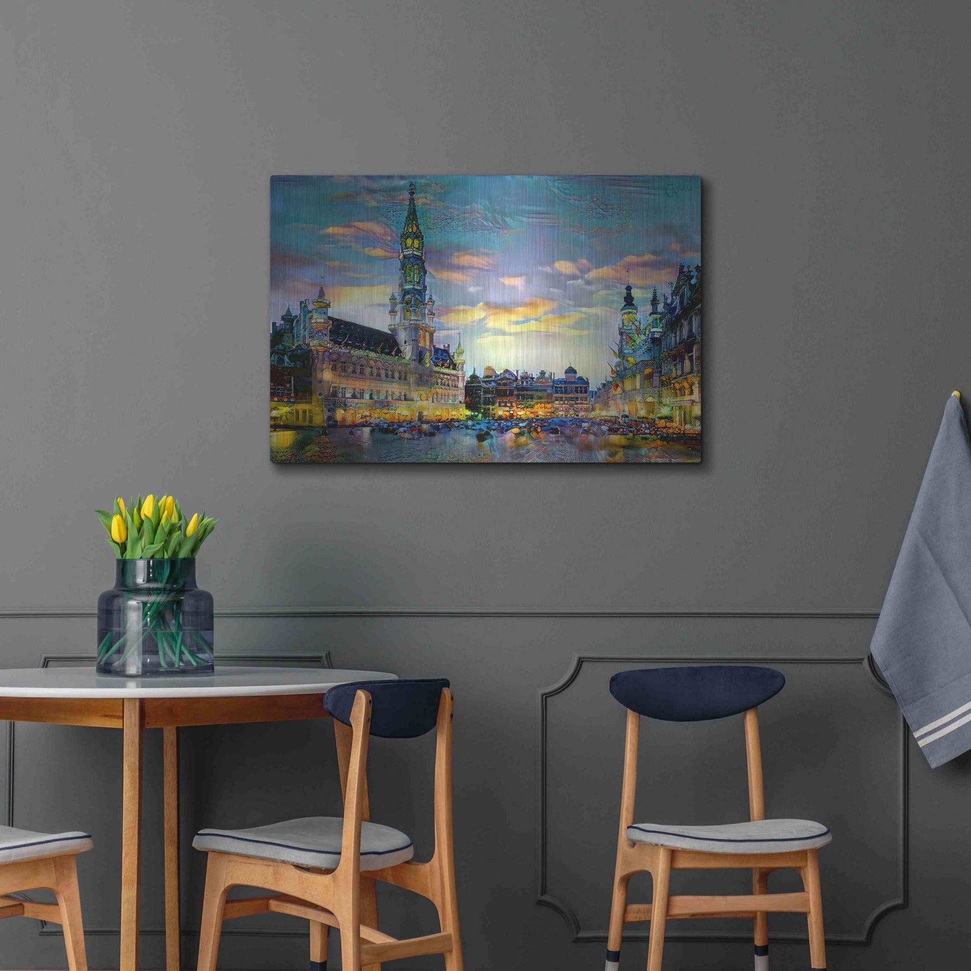 Luxe Metal Art 'Brussels Belgium Night' by Pedro Gavidia, Metal Wall Art,36x24