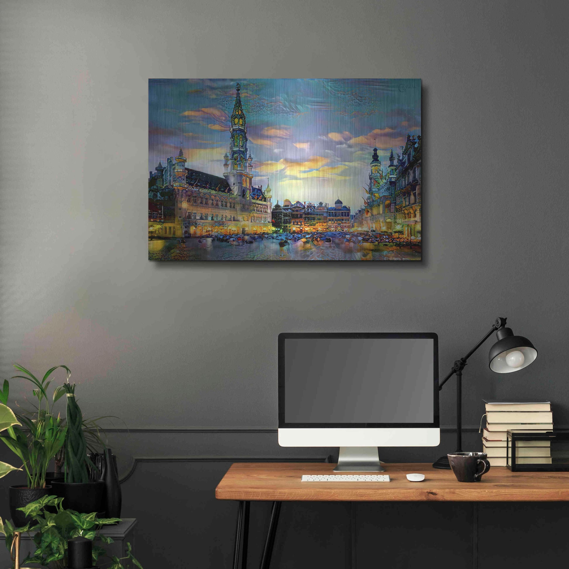 Luxe Metal Art 'Brussels Belgium Night' by Pedro Gavidia, Metal Wall Art,36x24