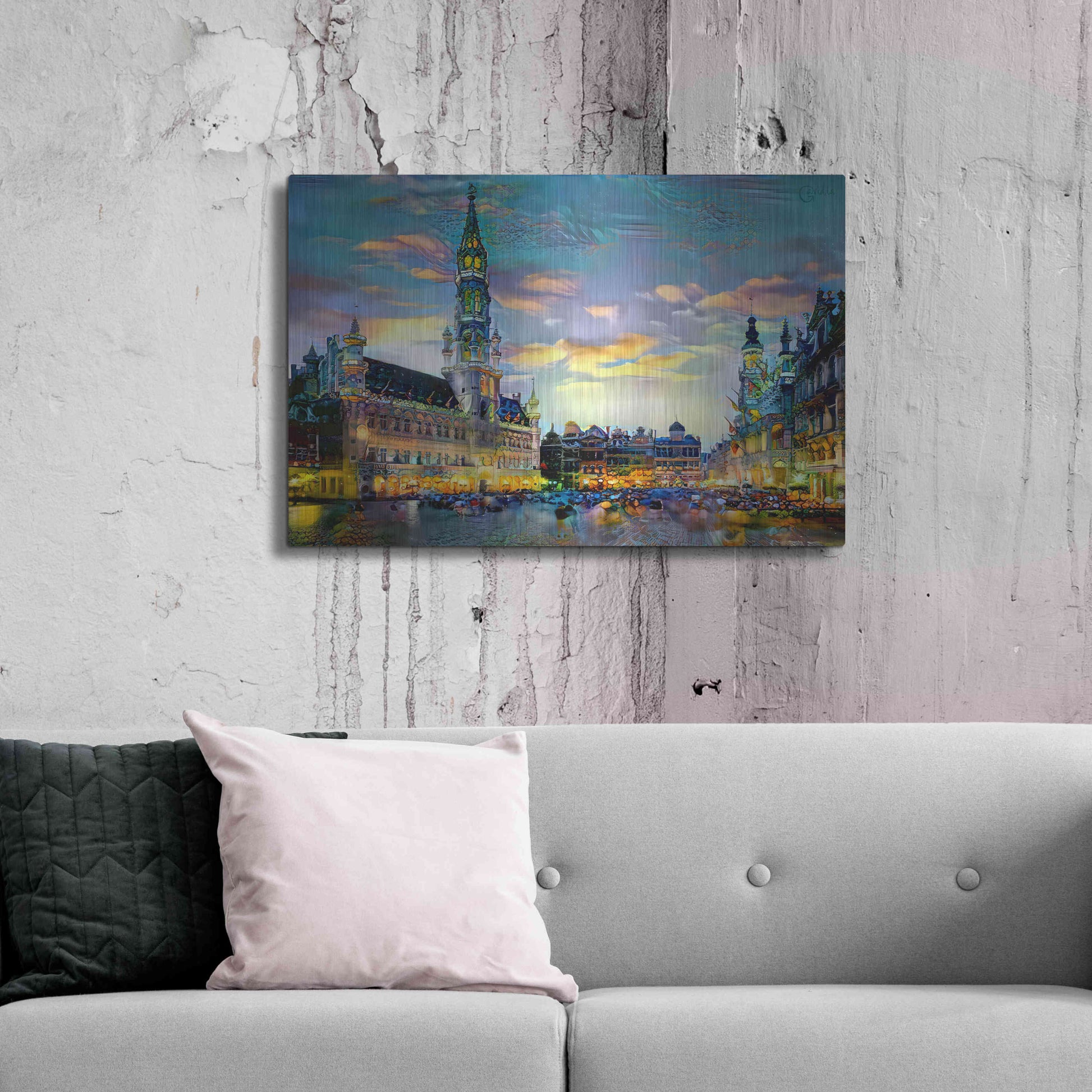 Luxe Metal Art 'Brussels Belgium Night' by Pedro Gavidia, Metal Wall Art,36x24
