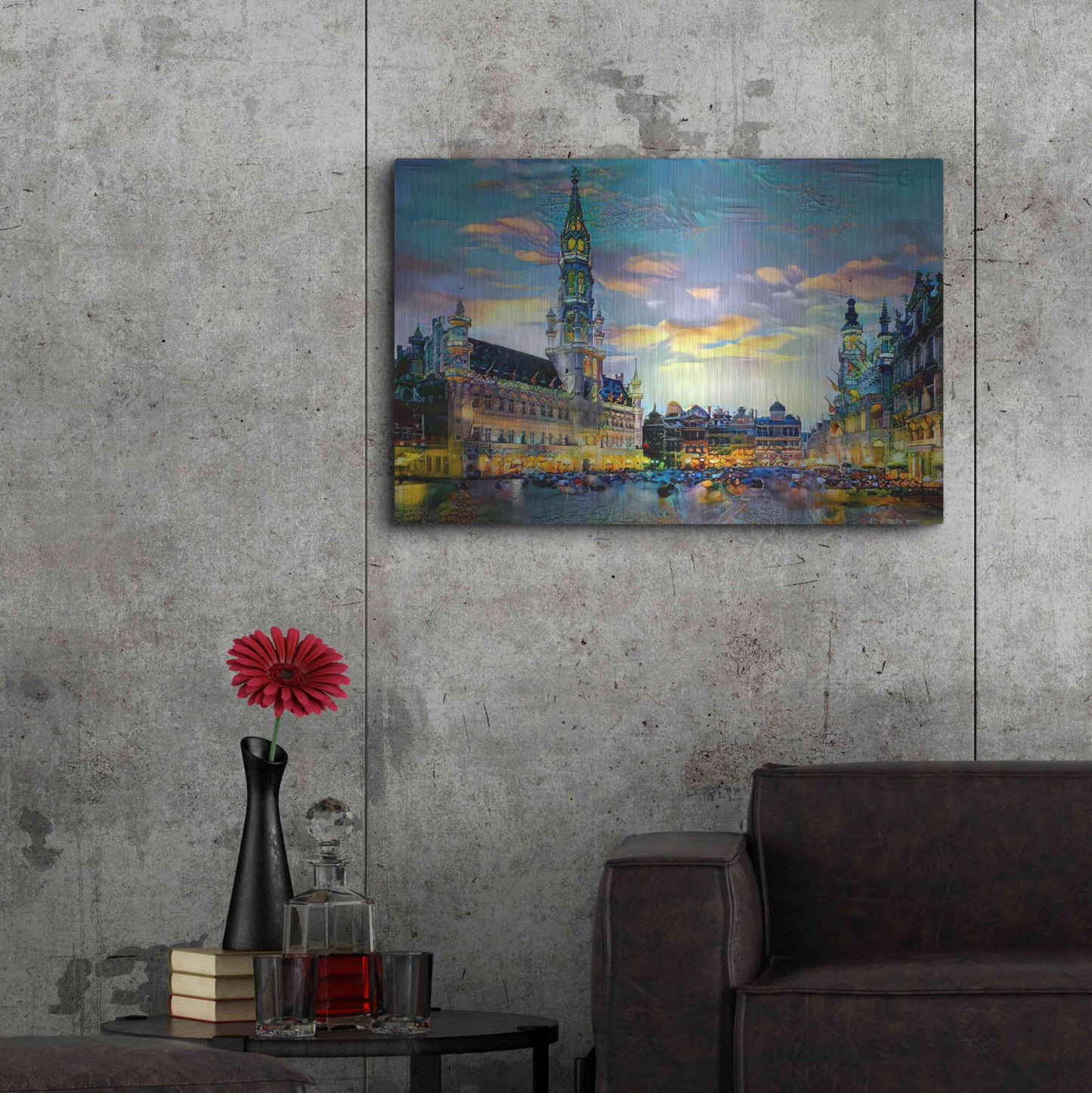 Luxe Metal Art 'Brussels Belgium Night' by Pedro Gavidia, Metal Wall Art,36x24