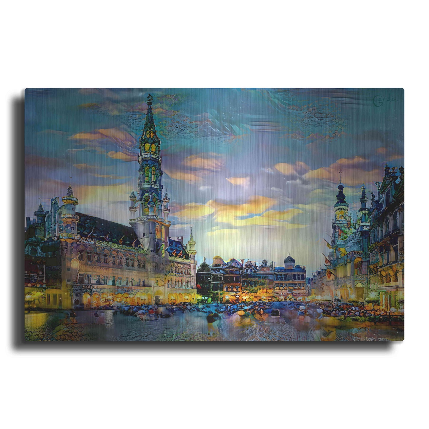 Luxe Metal Art 'Brussels Belgium Night' by Pedro Gavidia, Metal Wall Art