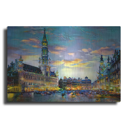 Luxe Metal Art 'Brussels Belgium Night' by Pedro Gavidia, Metal Wall Art