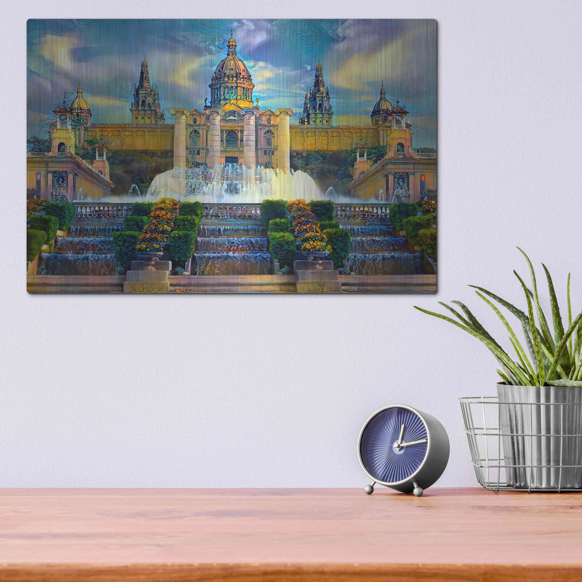 Luxe Metal Art 'Barcelona Spain Montjuic' by Pedro Gavidia, Metal Wall Art,16x12