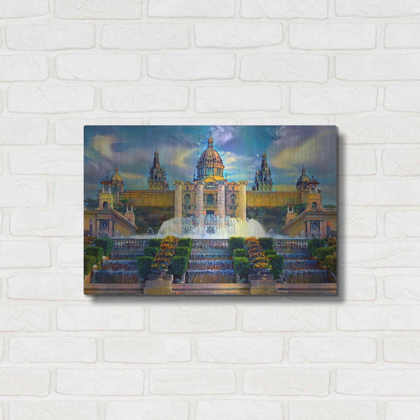 Luxe Metal Art 'Barcelona Spain Montjuic' by Pedro Gavidia, Metal Wall Art,24x16