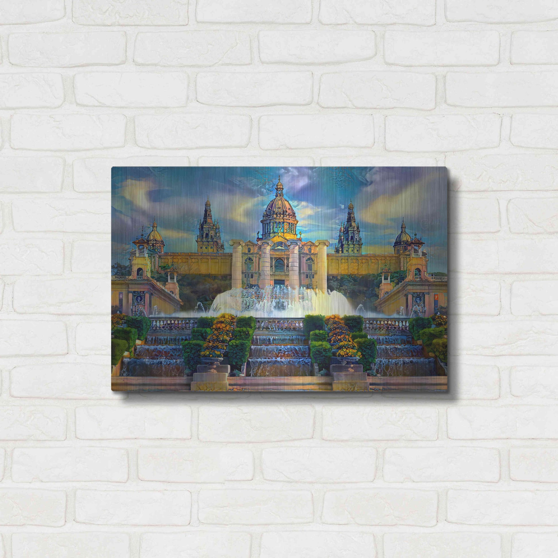 Luxe Metal Art 'Barcelona Spain Montjuic' by Pedro Gavidia, Metal Wall Art,24x16