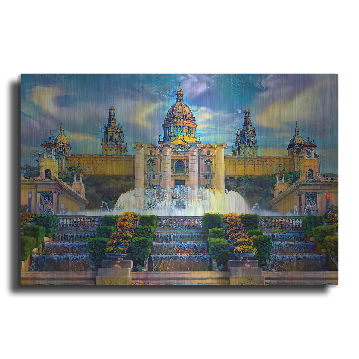Luxe Metal Art 'Barcelona Spain Montjuic' by Pedro Gavidia, Metal Wall Art
