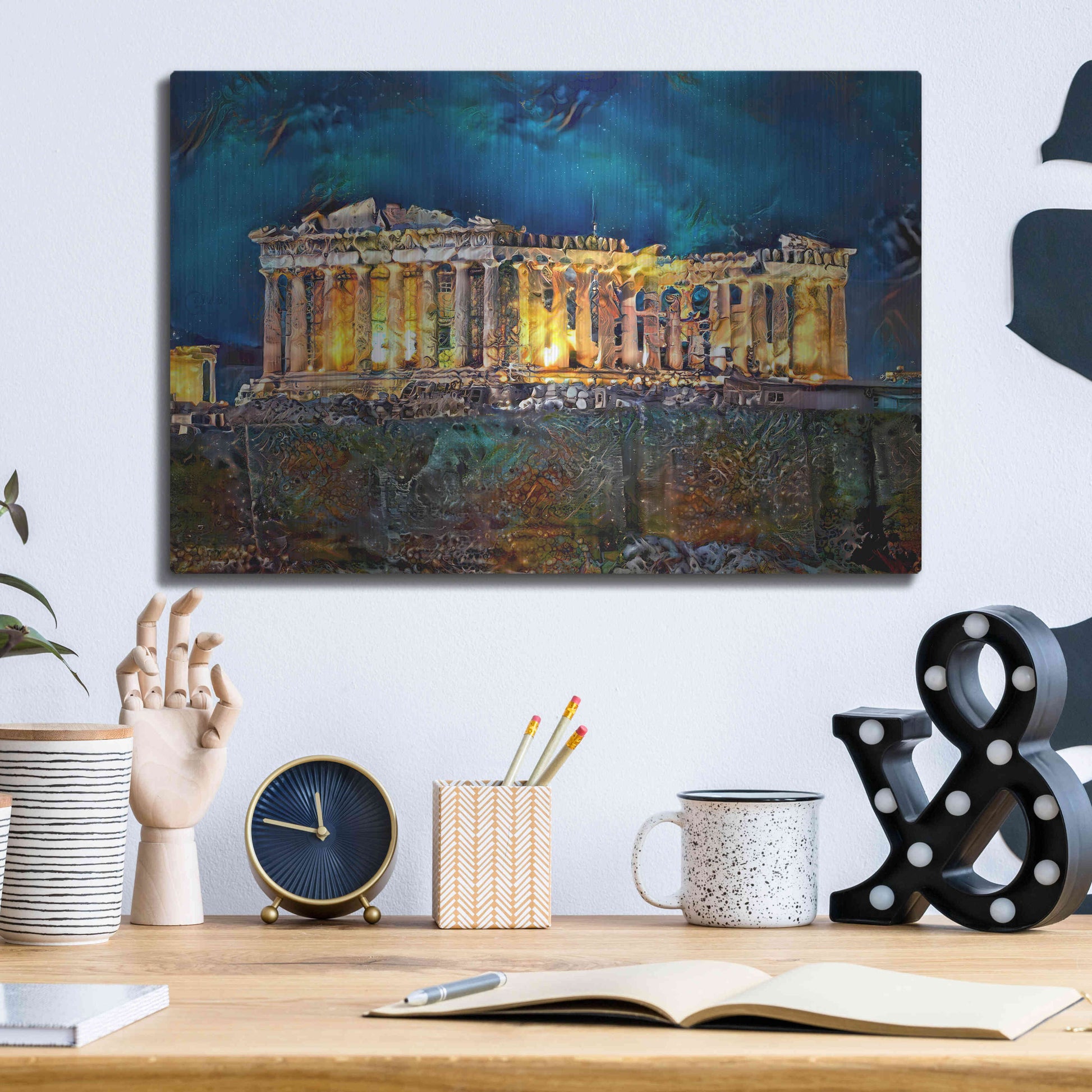 Luxe Metal Art 'Athens Greece Parthenon' by Pedro Gavidia, Metal Wall Art,16x12