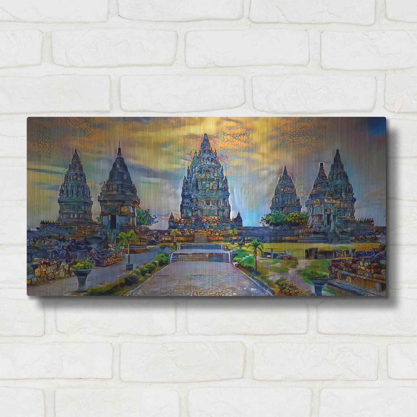 Luxe Metal Art 'Yogyakarta Indonesia Prambanan temple' by Pedro Gavidia, Metal Wall Art,24x12