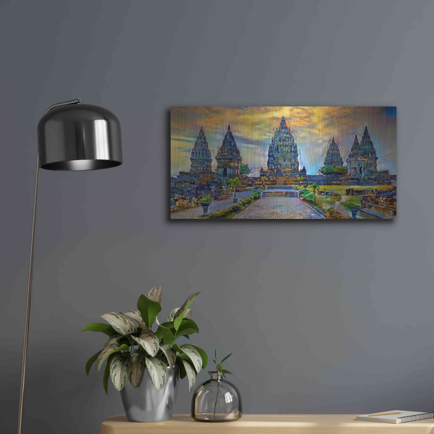 Luxe Metal Art 'Yogyakarta Indonesia Prambanan temple' by Pedro Gavidia, Metal Wall Art,24x12