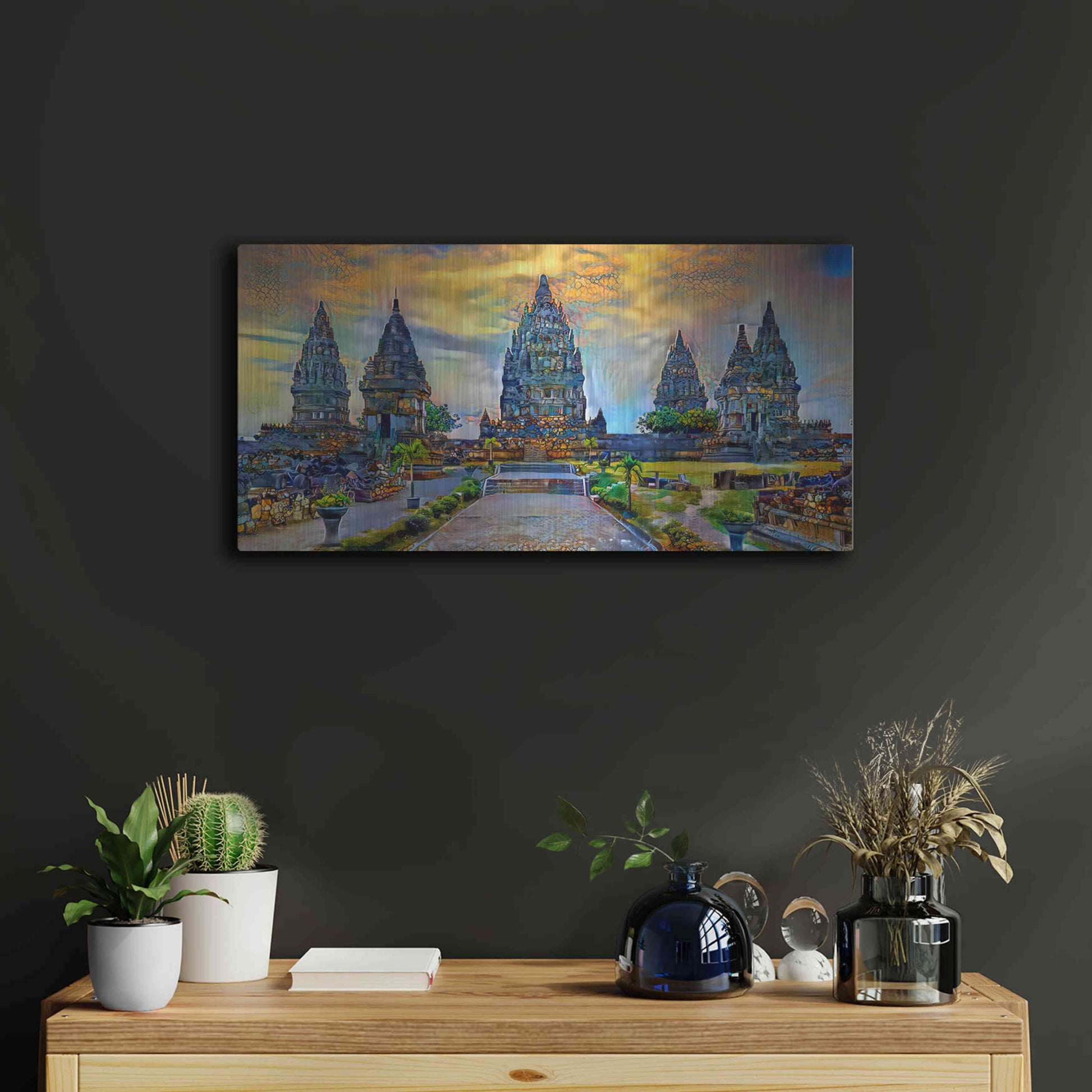 Luxe Metal Art 'Yogyakarta Indonesia Prambanan temple' by Pedro Gavidia, Metal Wall Art,24x12