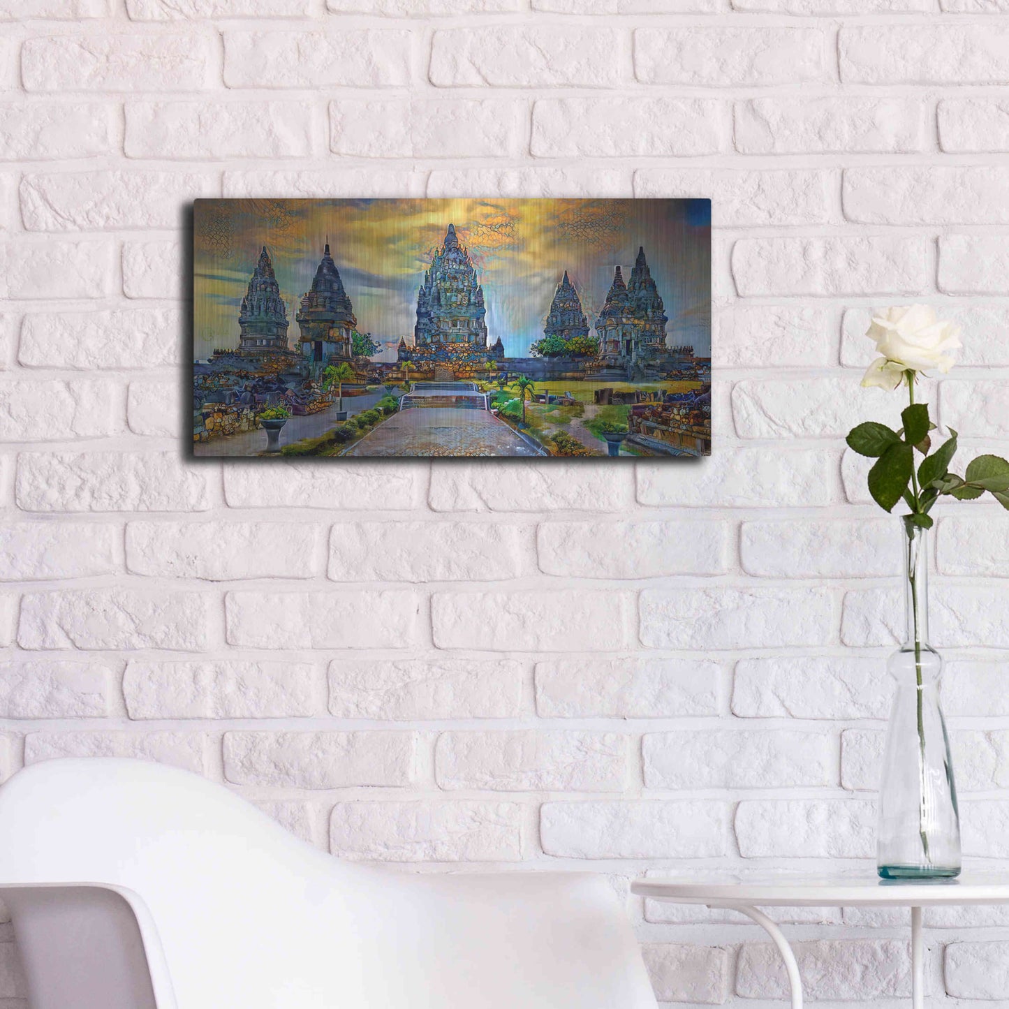 Luxe Metal Art 'Yogyakarta Indonesia Prambanan temple' by Pedro Gavidia, Metal Wall Art,24x12