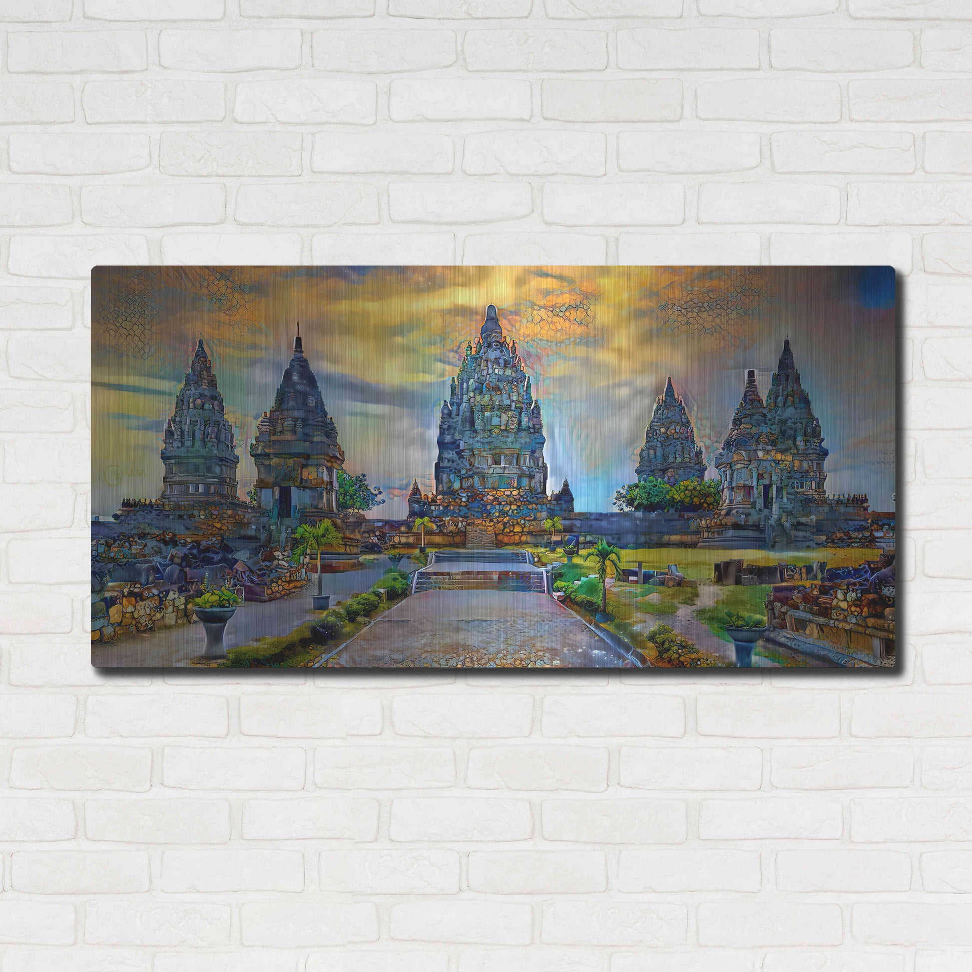 Luxe Metal Art 'Yogyakarta Indonesia Prambanan temple' by Pedro Gavidia, Metal Wall Art,48x24
