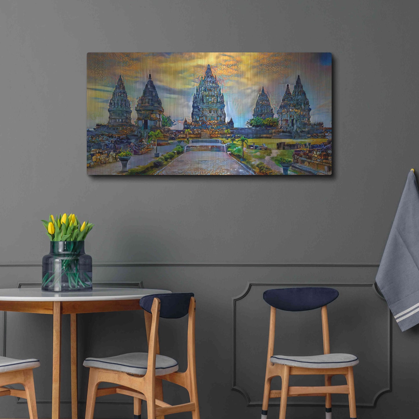 Luxe Metal Art 'Yogyakarta Indonesia Prambanan temple' by Pedro Gavidia, Metal Wall Art,48x24