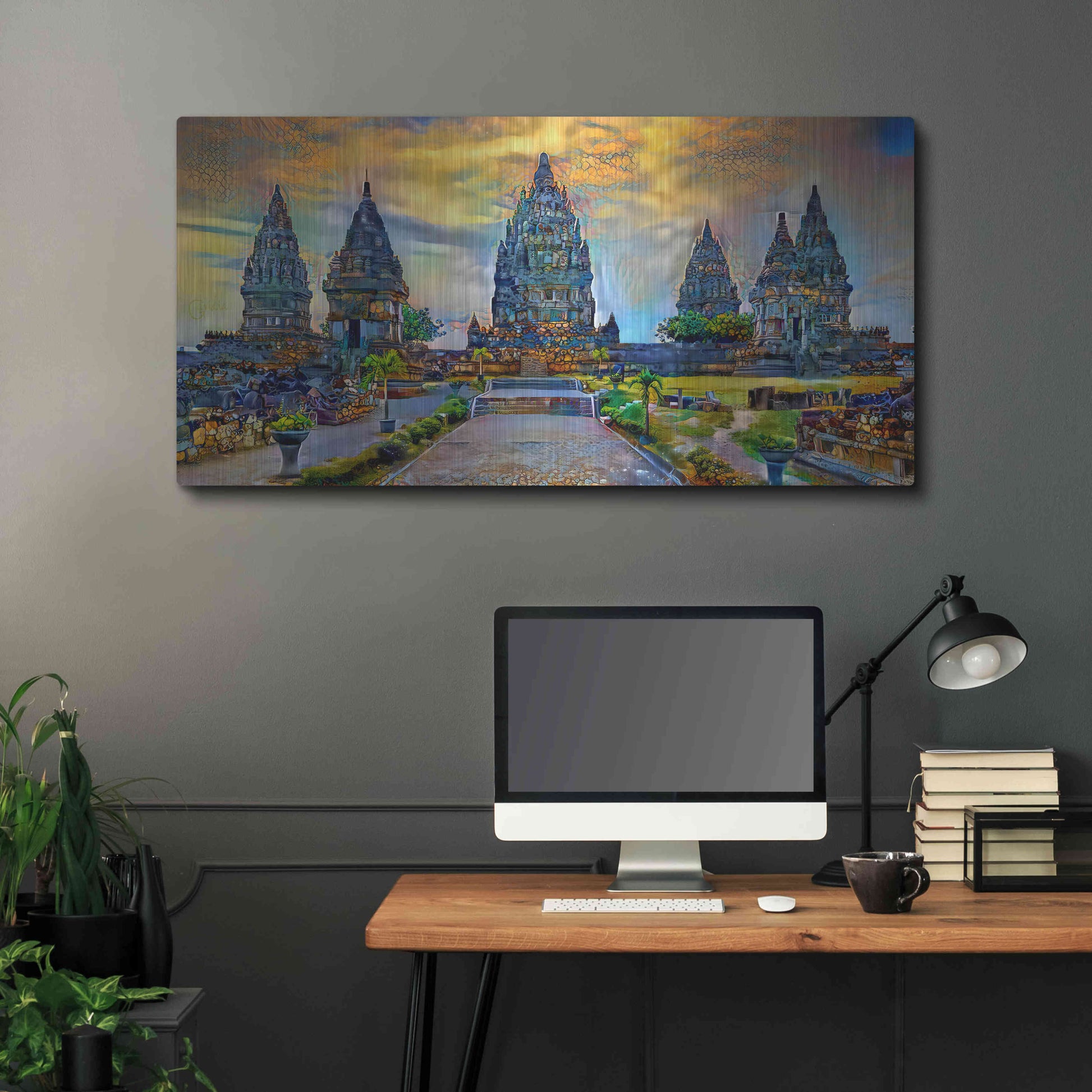 Luxe Metal Art 'Yogyakarta Indonesia Prambanan temple' by Pedro Gavidia, Metal Wall Art,48x24