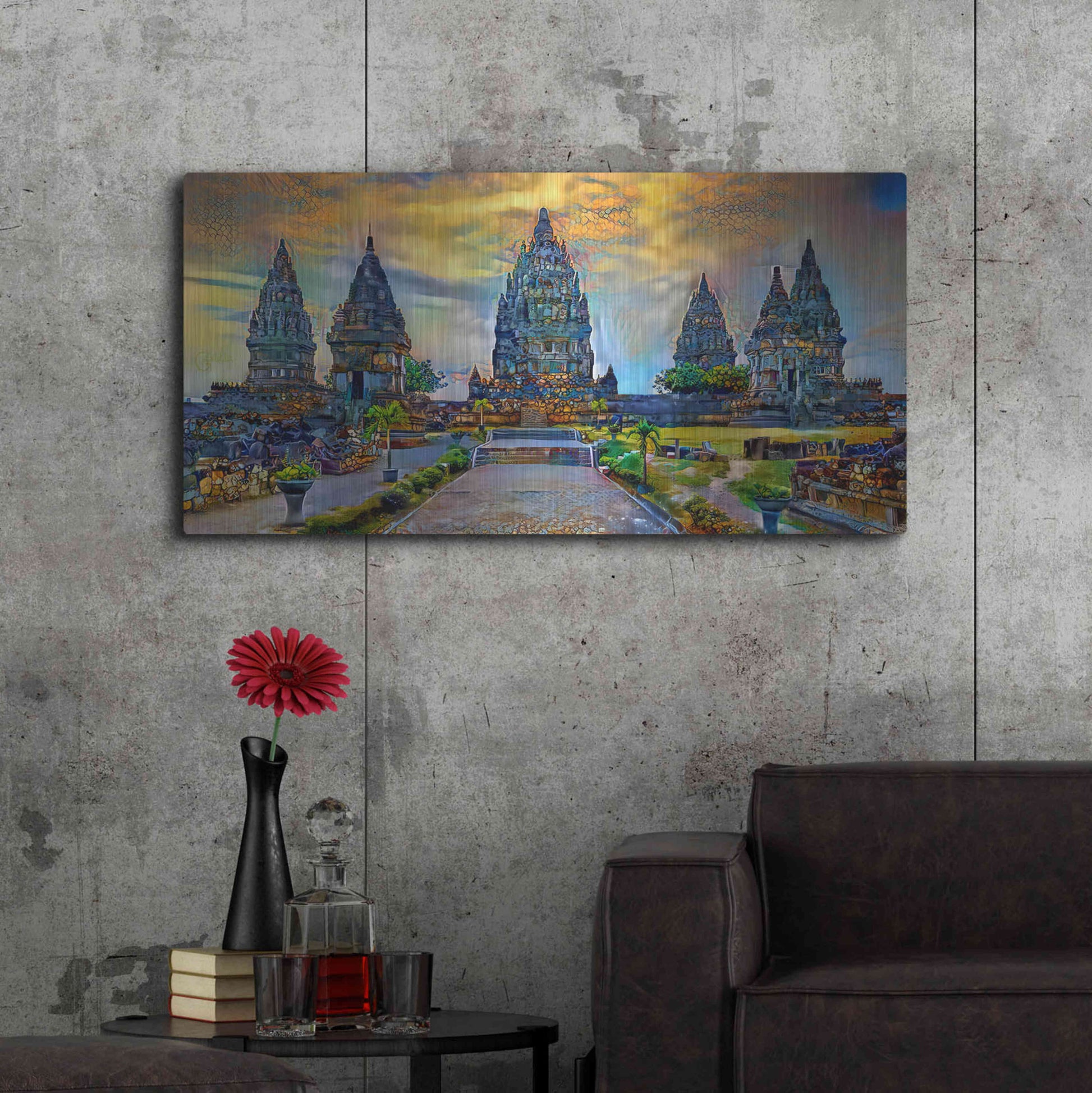 Luxe Metal Art 'Yogyakarta Indonesia Prambanan temple' by Pedro Gavidia, Metal Wall Art,48x24