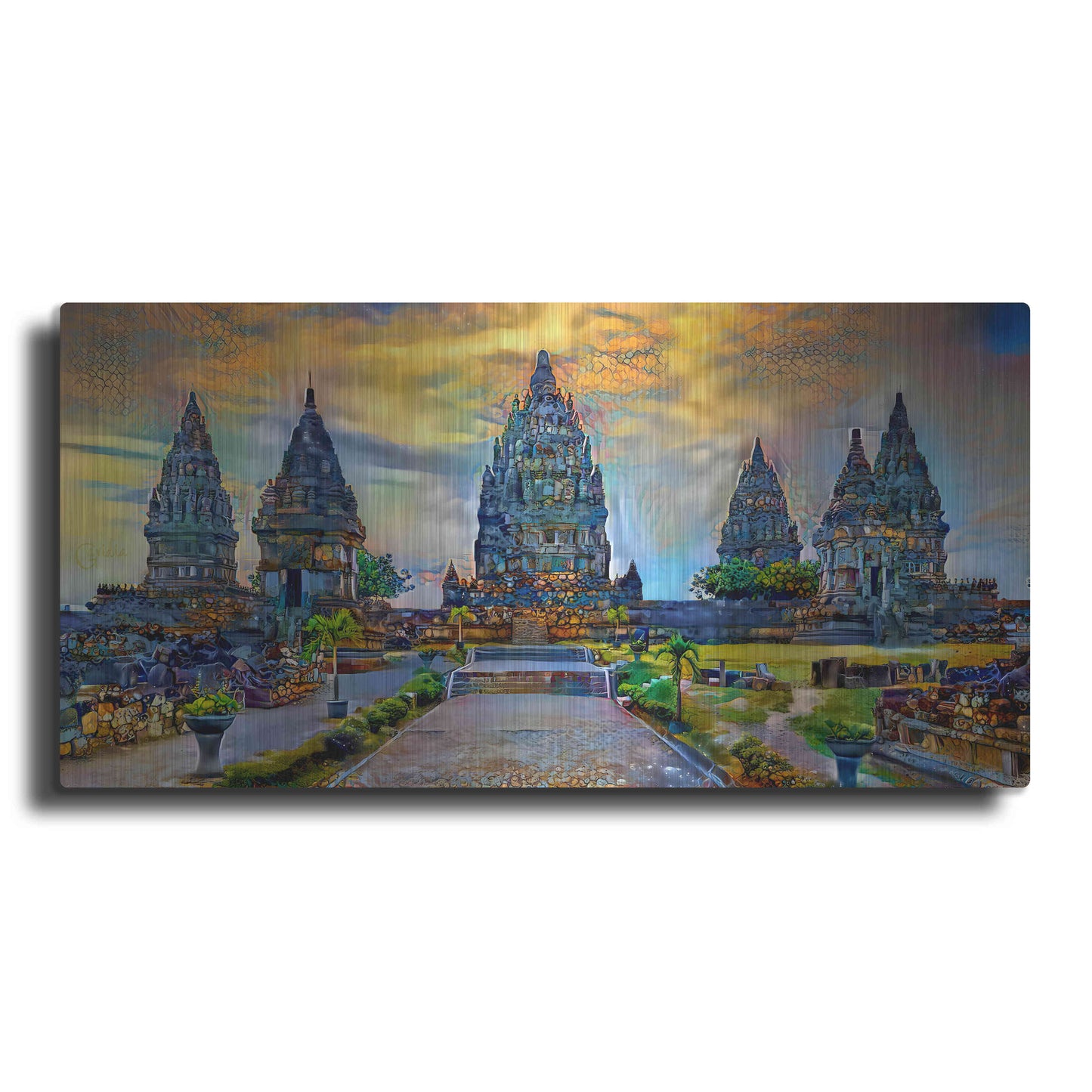 Luxe Metal Art 'Yogyakarta Indonesia Prambanan temple' by Pedro Gavidia, Metal Wall Art