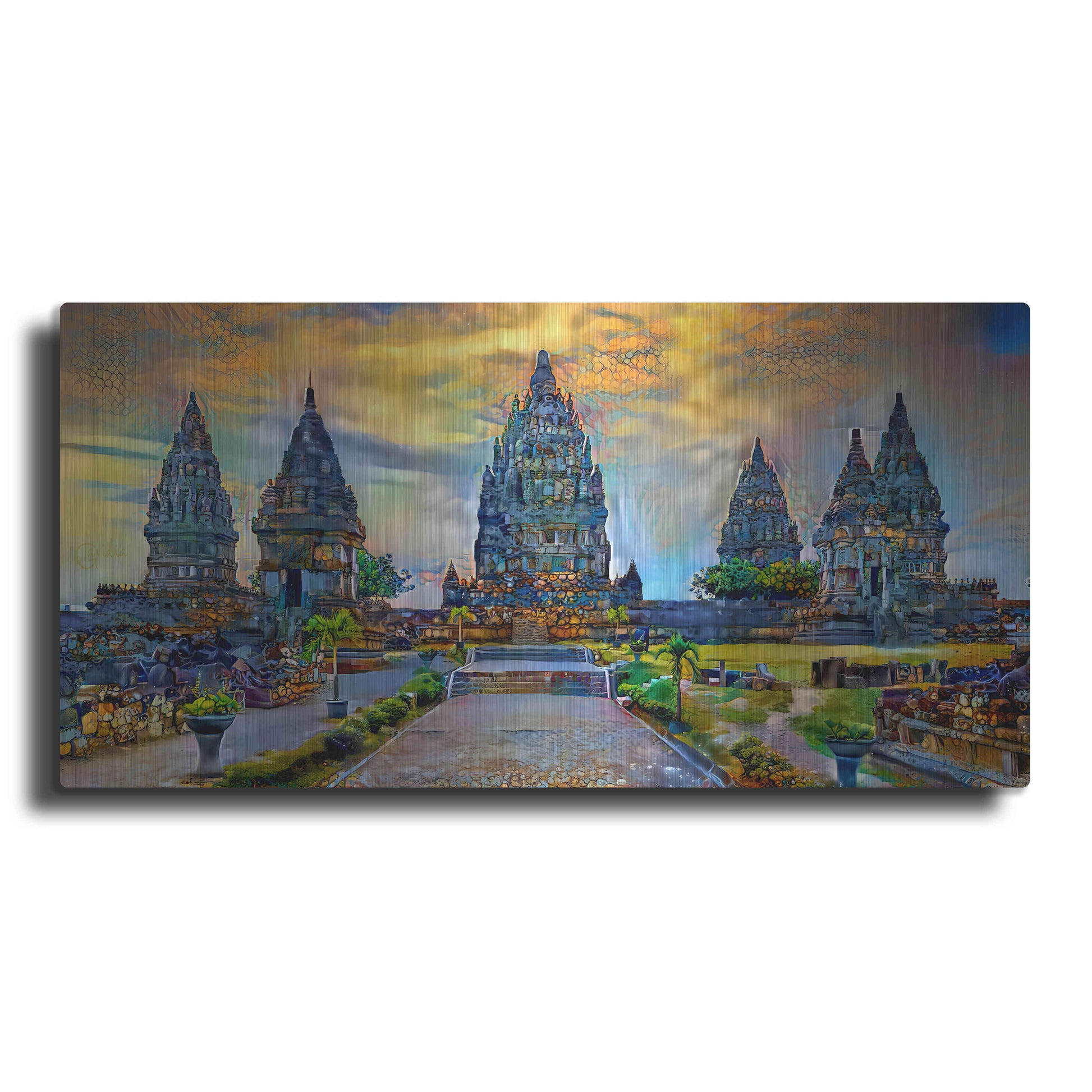 Luxe Metal Art 'Yogyakarta Indonesia Prambanan temple' by Pedro Gavidia, Metal Wall Art