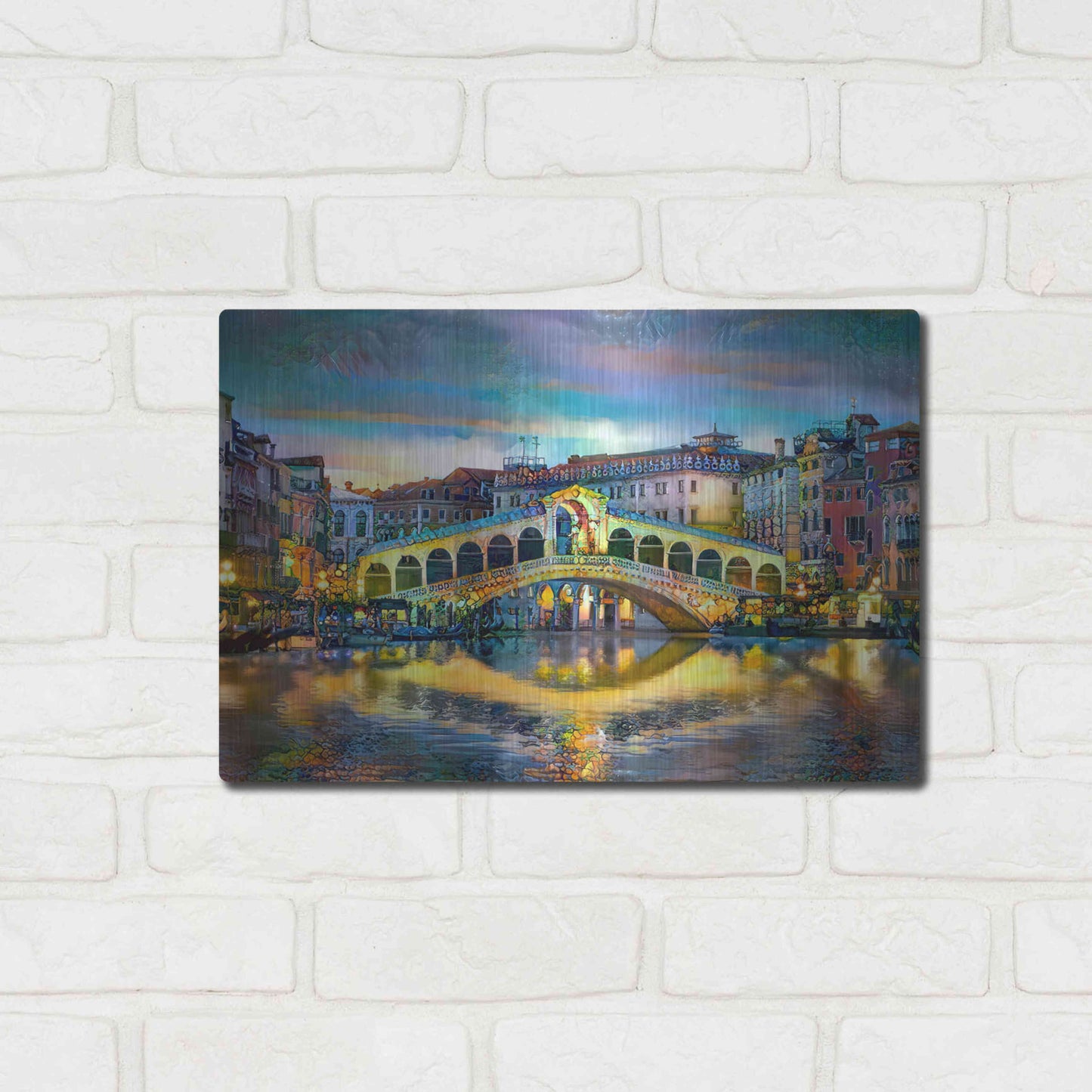 Luxe Metal Art 'Venice Italy Rialto Bridge at night' by Pedro Gavidia, Metal Wall Art,16x12