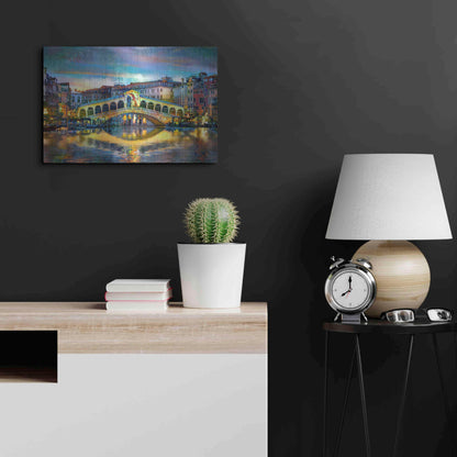 Luxe Metal Art 'Venice Italy Rialto Bridge at night' by Pedro Gavidia, Metal Wall Art,24x16