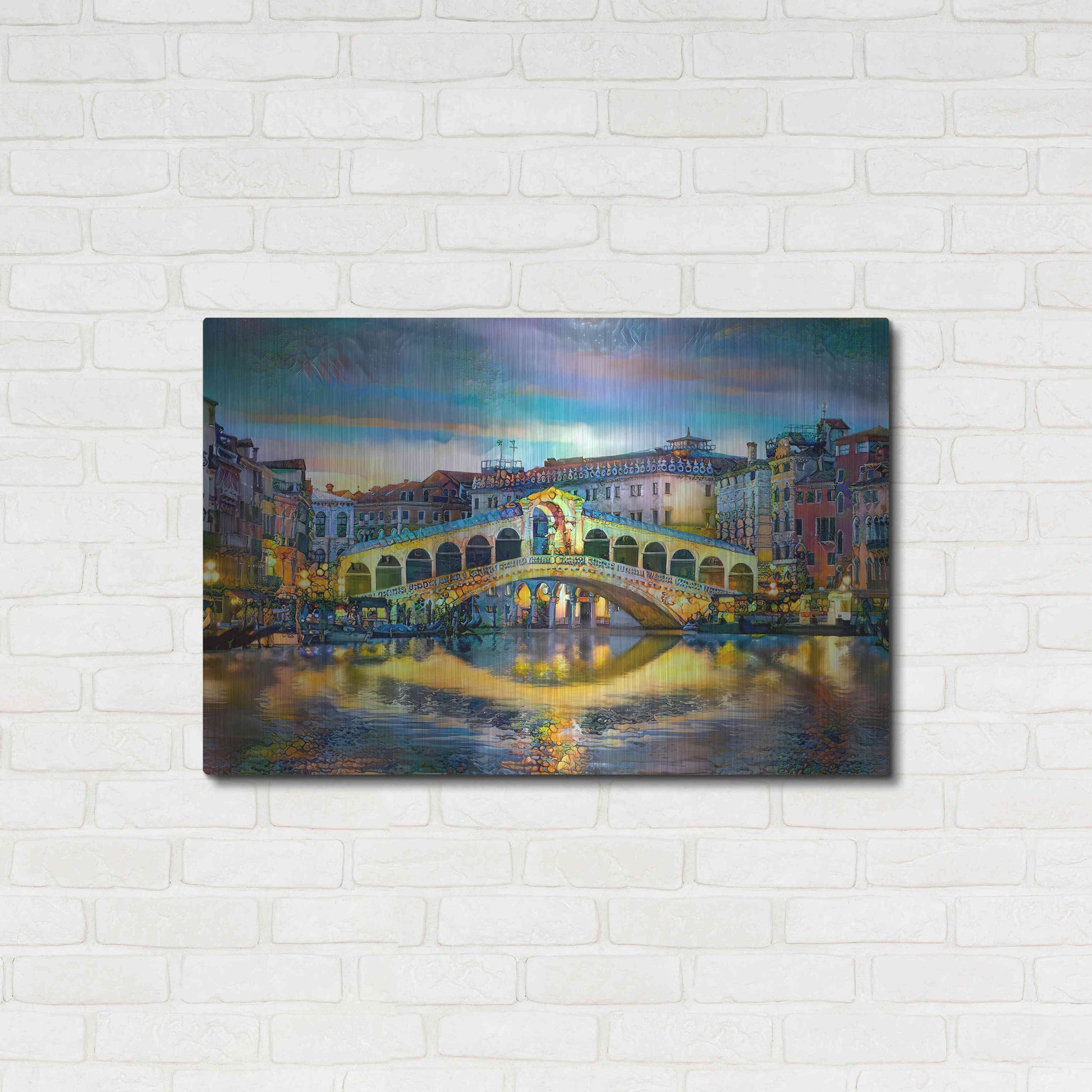 Luxe Metal Art 'Venice Italy Rialto Bridge at night' by Pedro Gavidia, Metal Wall Art,36x24